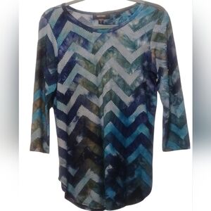 Karen Kane -Multi Colored Tunic W/ Chevron burnout Design,3/4 Sleeves,Round Neck